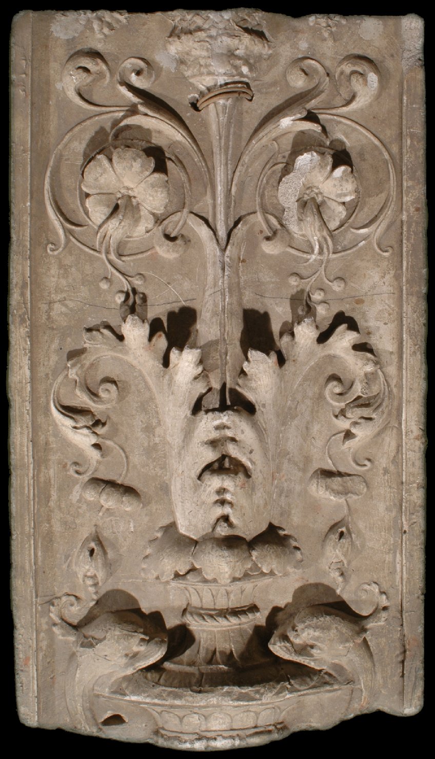 motivi decorativi vegetali con delfini (calco) - bottega Italia centro-settentrionale (prima metà sec. XX)