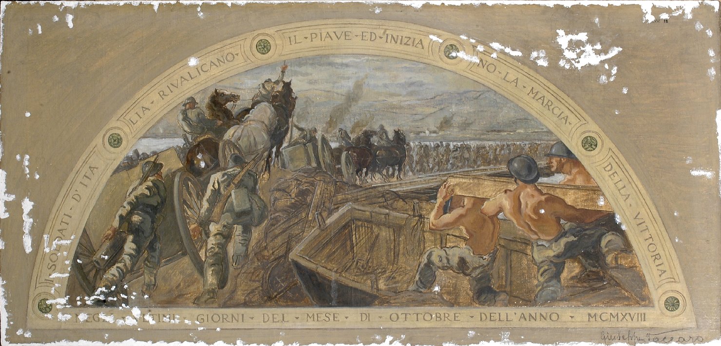 scena di battaglia (dipinto, pendant) di Vaccaro Giuseppe (sec. XX)