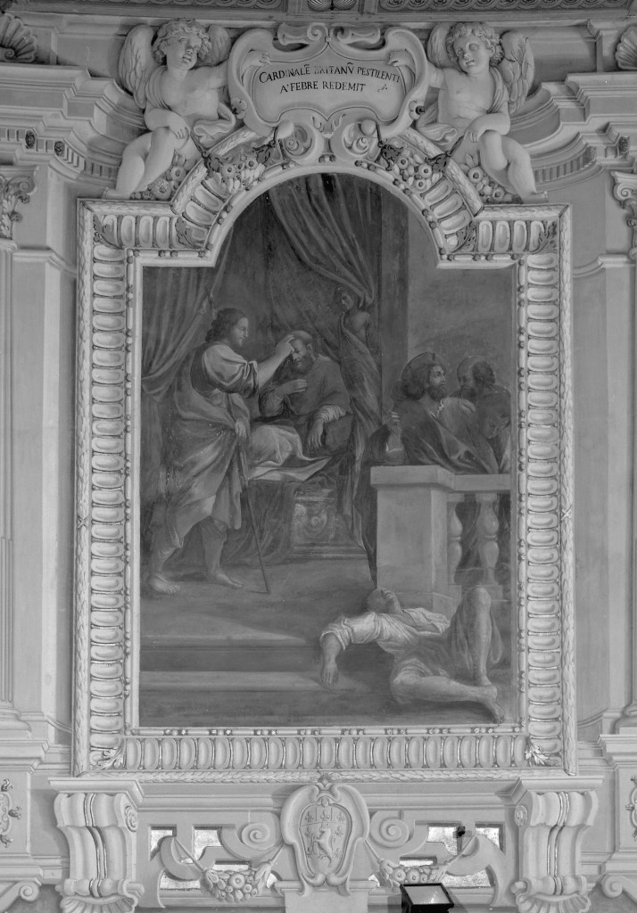 San Rocco risana il cardinale Britanno (dipinto, elemento d'insieme) di Desani Pietro (sec. XVII)