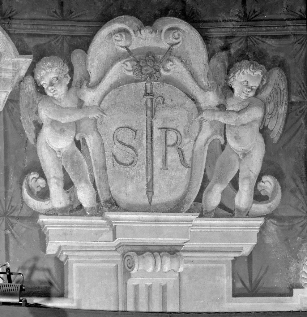 stemma della confraternita di San Rocco (dipinto, elemento d'insieme) di Curti Girolamo detto Dentone (sec. XVII)