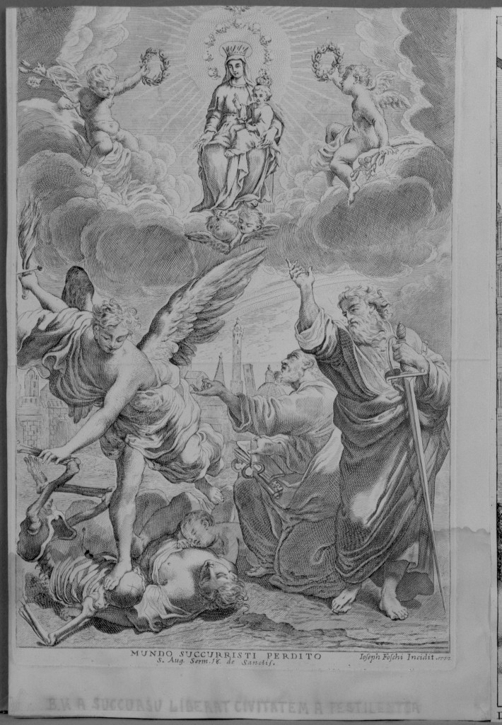 Beata Vergine del Soccorso libera Bologna dalla peste del 1527 (incisione) di Foschi Giuseppe (sec. XVIII)