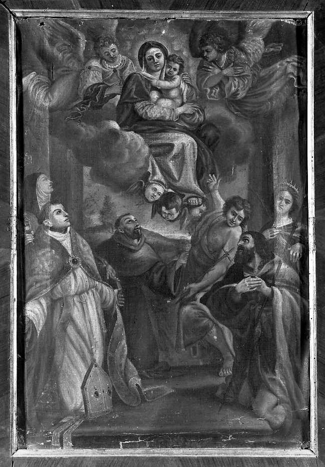 Madonna con Bambino, Sant'Agostino, Santa Chiara e San Francesco (dipinto) - ambito emiliano-romagnolo (sec. XVIII)