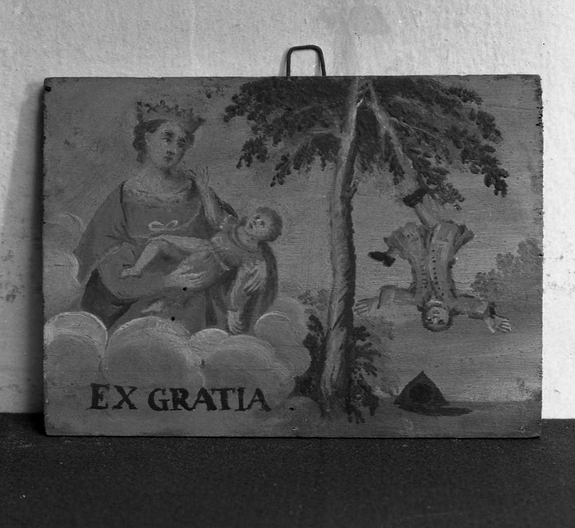 Madonna del Sudore salva un uomo che cade dall'albero (ex voto) - ambito imolese (prima metà sec. XIX)