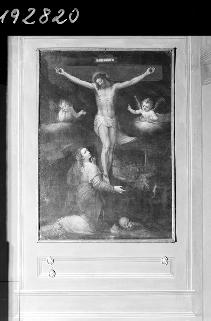 crocifissione di Cristo con la Maddalena e San Giovanni Evangelista (dipinto) di Passerotti Tiburzio (attribuito) (inizio sec. XVII)