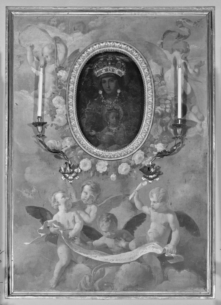 angeli reggighirlanda e angeli reggicartiglio (dipinto) di Fancelli Pietro (sec. XIX)