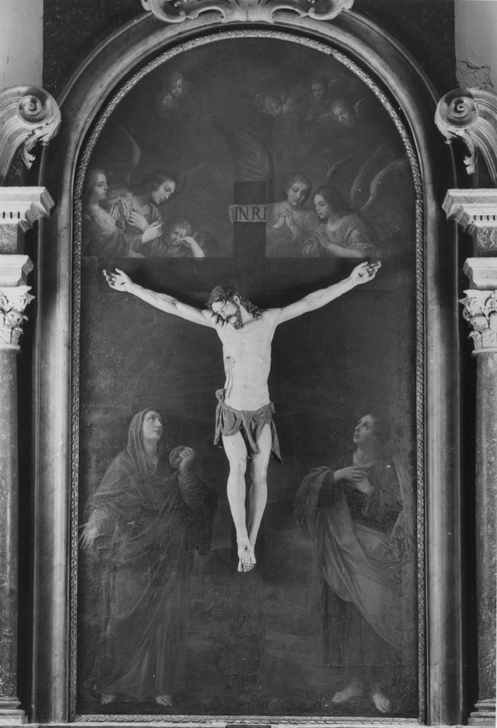 Madonna e San Giovanni evangelista ai piedi della croce (dipinto) di Ferrari Leonardo detto Leonardino, Collina Mariano (seconda metà sec. XVII, sec. XVIII)