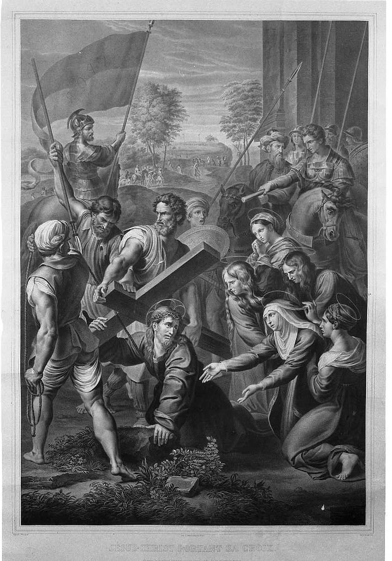 Cristo cade sotto la croce (incisione) di Lemercier B, Lavigue M (prima metà sec. XIX)