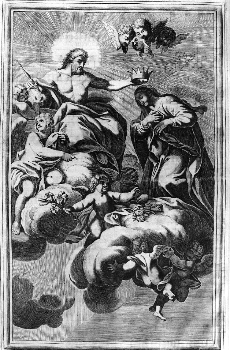 incoronazione di Maria Vergine (incisione) di Merlo Giovanni (fine sec. XVII)