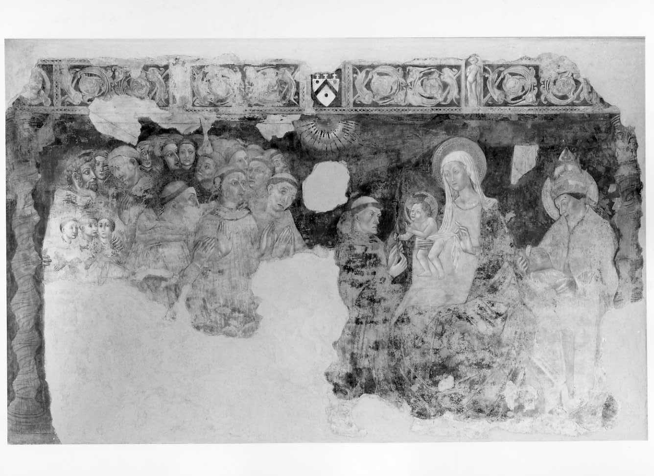 Madonna con Bambino, san Cleto papa, Taddeo Garganelli e monaci crociferi (dipinto) - ambito Italia centrale (sec. XV)