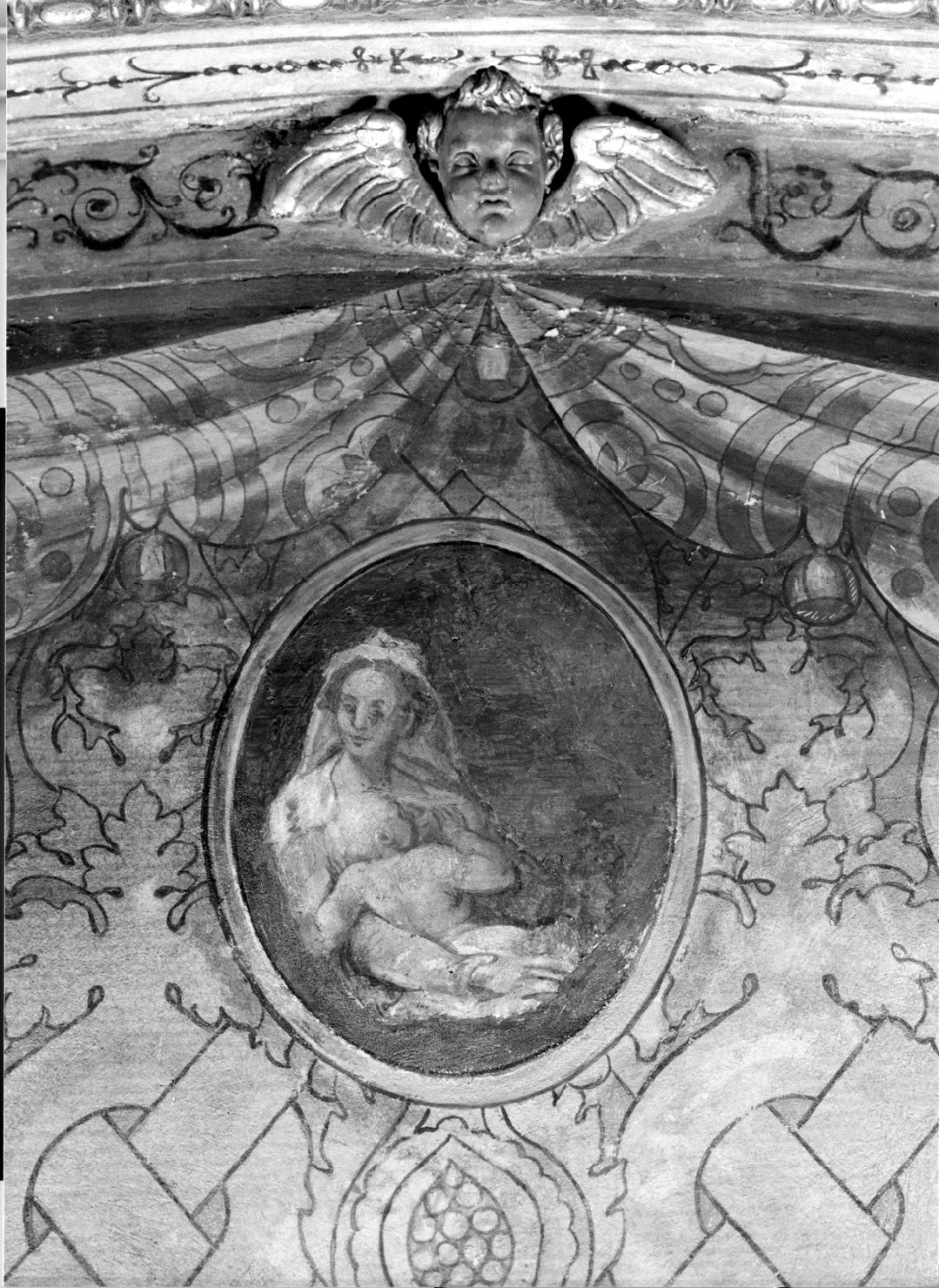 Madonna che allatta Gesù Bambino (dipinto, elemento d'insieme) di Cesi Bartolomeo (attribuito) (sec. XVI)