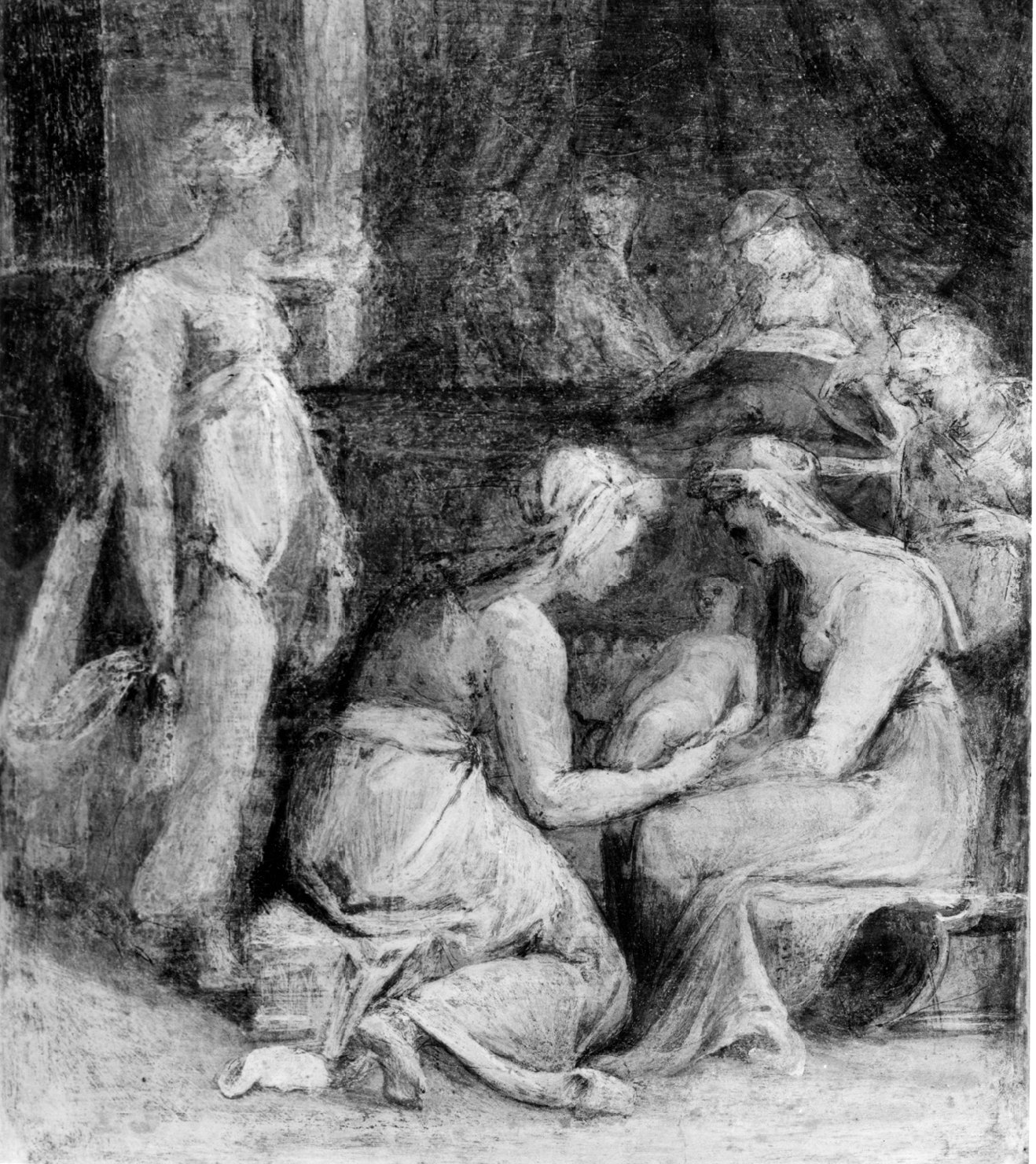 natività di Maria (dipinto, elemento d'insieme) di Cesi Bartolomeo (attribuito) (sec. XVI)
