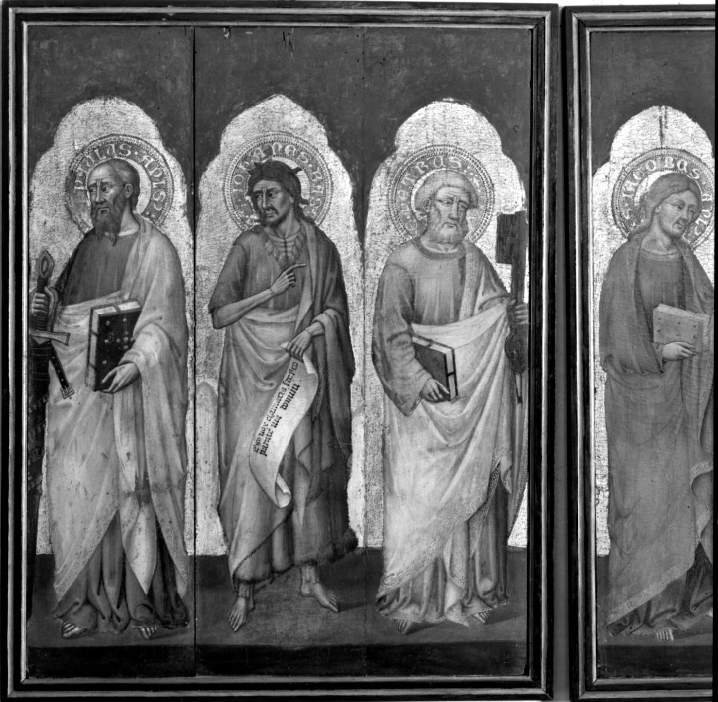 San Paolo, San Giovanni, San Pietro (polittico, frammento) di Benvenuti Simone di Filippo detto Simone dei Crocifissi (attribuito) (sec. XIV)