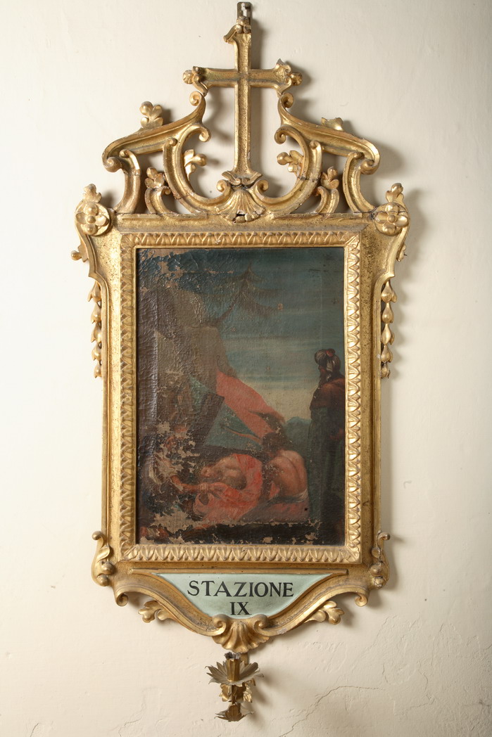 stazione IX: Gesù cade sotto la croce la terza volta (dipinto) - ambito emiliano (prima metà sec. XVIII)