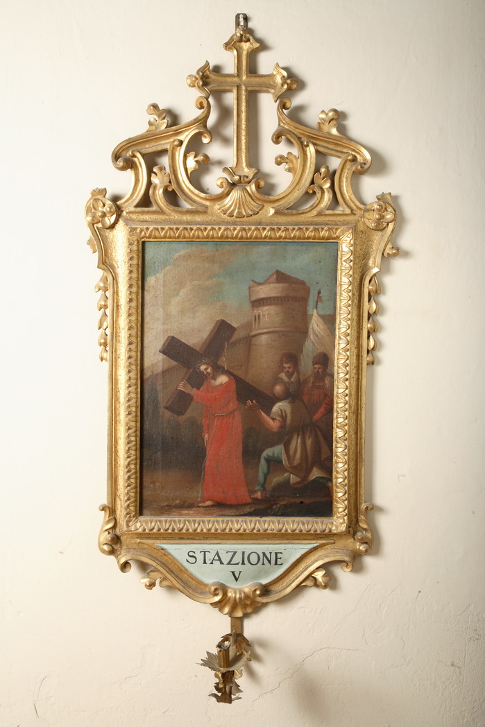 stazione V: Gesù aiutato da Simone il Cireneo a portare la croce (dipinto) - ambito emiliano (prima metà sec. XVIII)