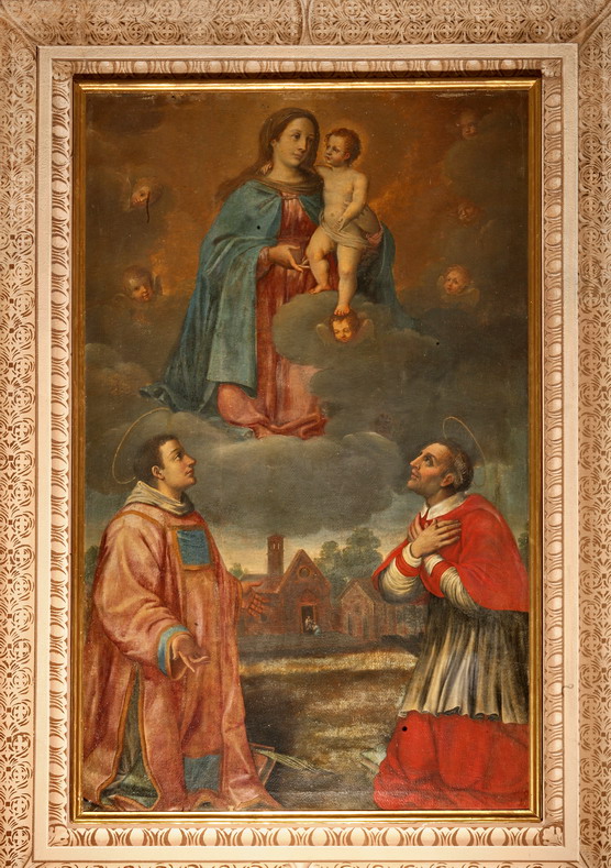 Madonna con Bambino e i SS. Carlo e Lorenzo (dipinto) di Gessi Francesco (cerchia) (primo quarto sec. XVIII)