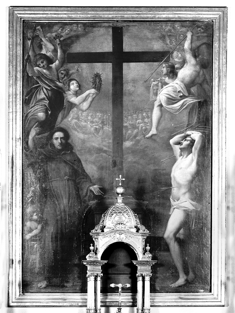Adorazione della Croce con San Giovanni da Capistrano e San Sebastiano (dipinto) di Carracci Paolo, Carracci Ludovico (inizio sec. XVII)