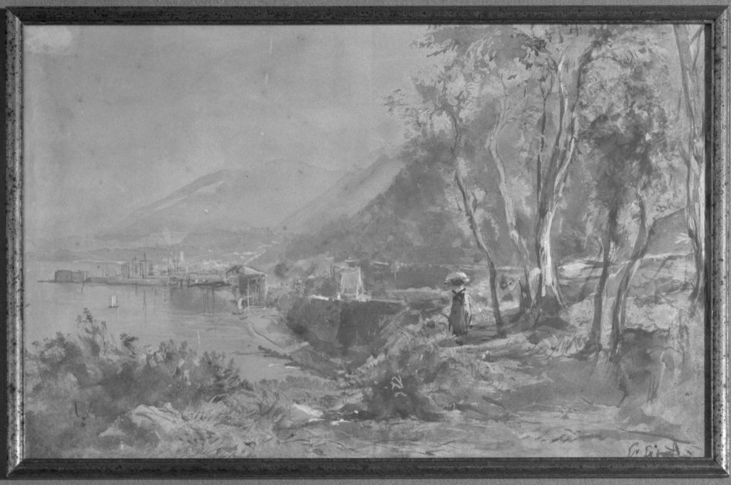 paesaggio con signora (dipinto) di Gigante Giacinto (sec. XIX)