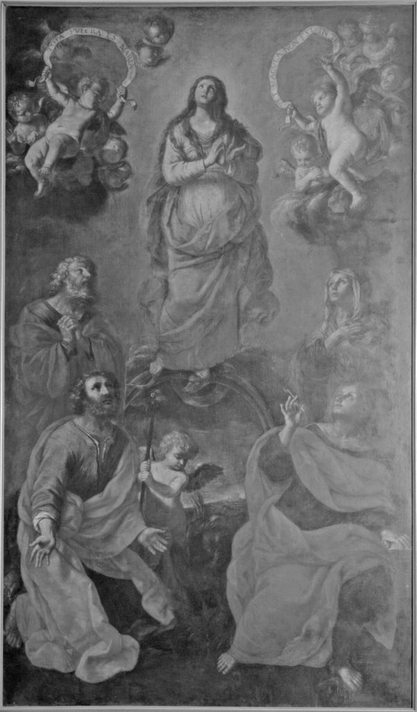 Madonna Immacolata con San Giuseppe, San Giovanni evangelista, San Gioacchino e Sant'Anna (dipinto) di Bolognini Giovanni Battista il Vecchio (sec. XVII)
