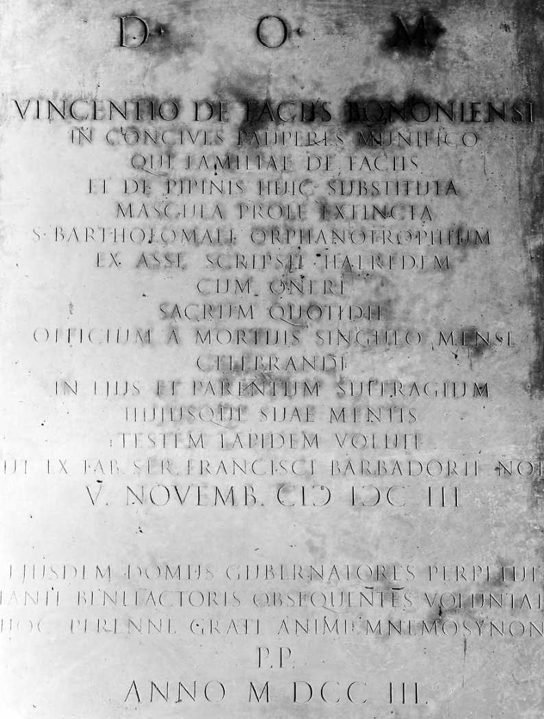 lapide celebrativa - manifattura bolognese (sec. XVIII)