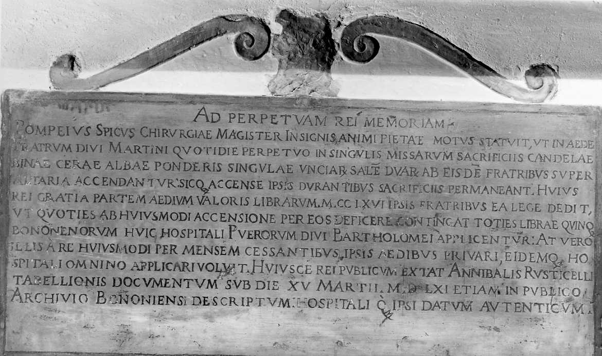 lapide celebrativa - manifattura bolognese (sec. XVI)