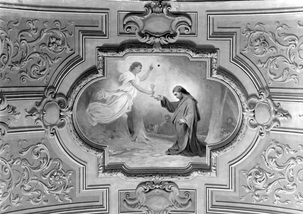 Cristo riceve la comunione dall'angelo, Angeli, Finta decorazione plastica (decorazione pittorica) di Guardassoni Alessandro, Baldi Giovan Battista (sec. XIX)