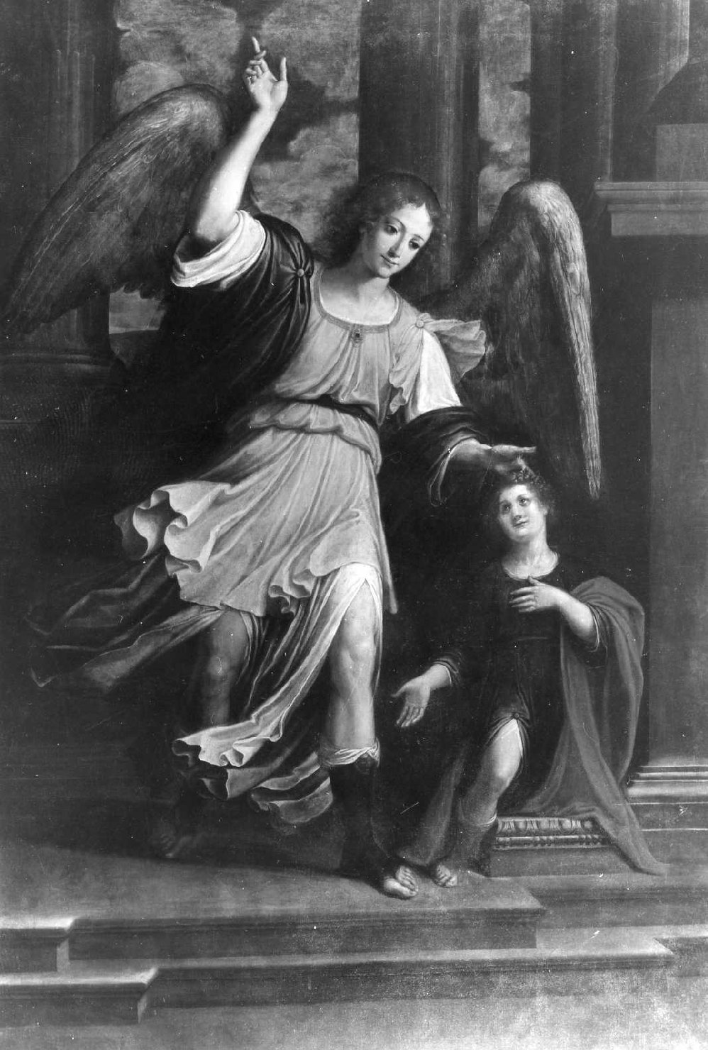 Tobia e San Raffaele arcangelo (pala d'altare) di Degli Ambrogi Domenico detto Menghino del Brizio (sec. XVII)