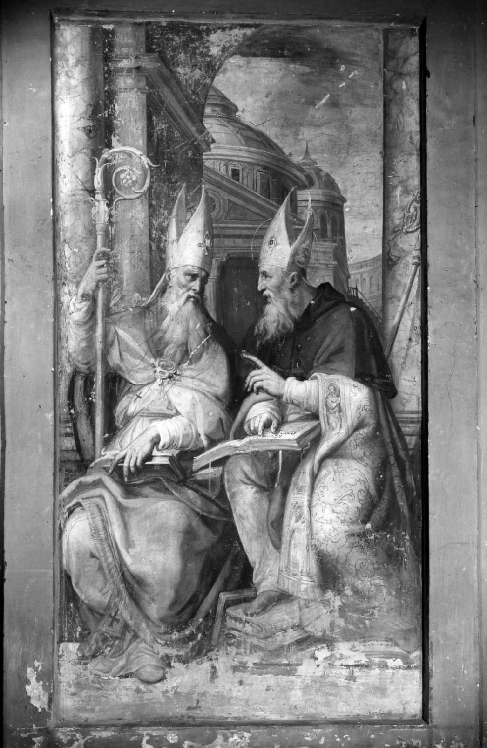 Sant'Agostino e Sant'Ambrogio (dipinto) di Sabatini Lorenzo detto Lorenzino da Bologna (sec. XVI)
