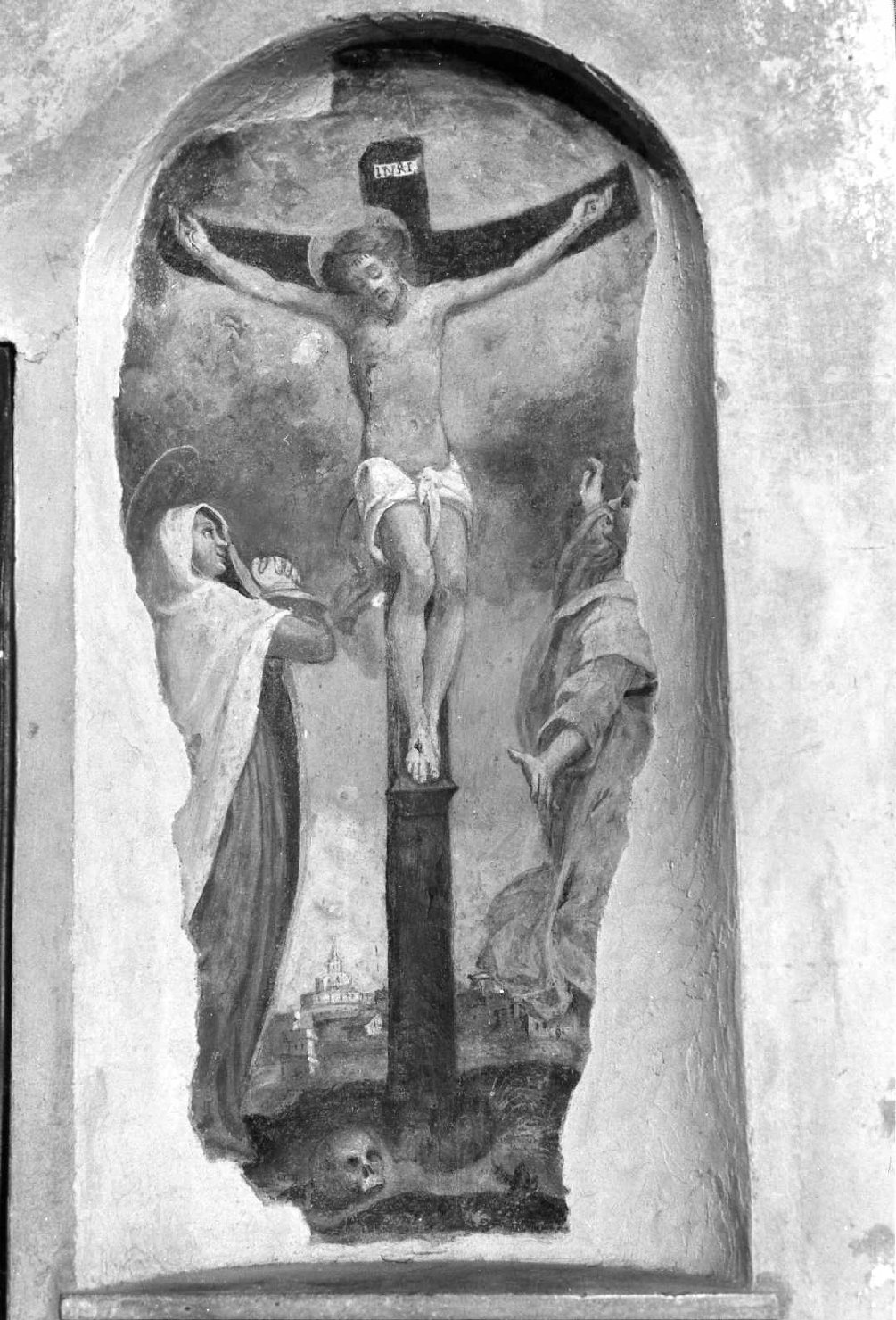 Cristo crocifisso tra la Madonna e San Giovanni Evangelista (dipinto) - ambito bolognese (seconda metà sec. XVI)