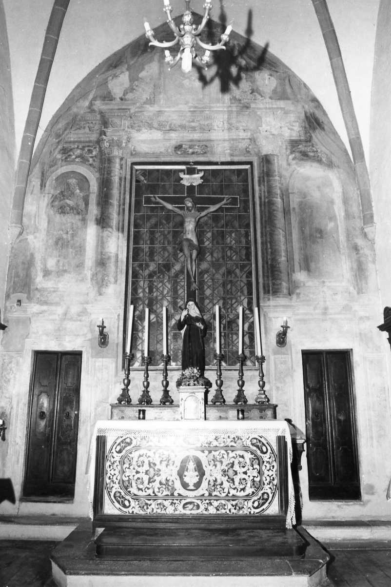 motivo decorativo a finta architettura e due santi (dipinto) - ambito bolognese (prima metà sec. XVIII)