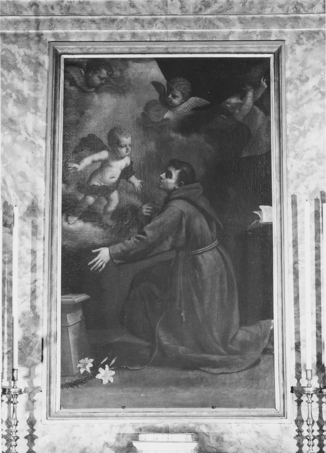 Sant'Antonio da Padova con Gesù Bambino e angeli (dipinto, opera isolata) di Gennari Benedetto il Giovane (seconda metà sec. XVII)