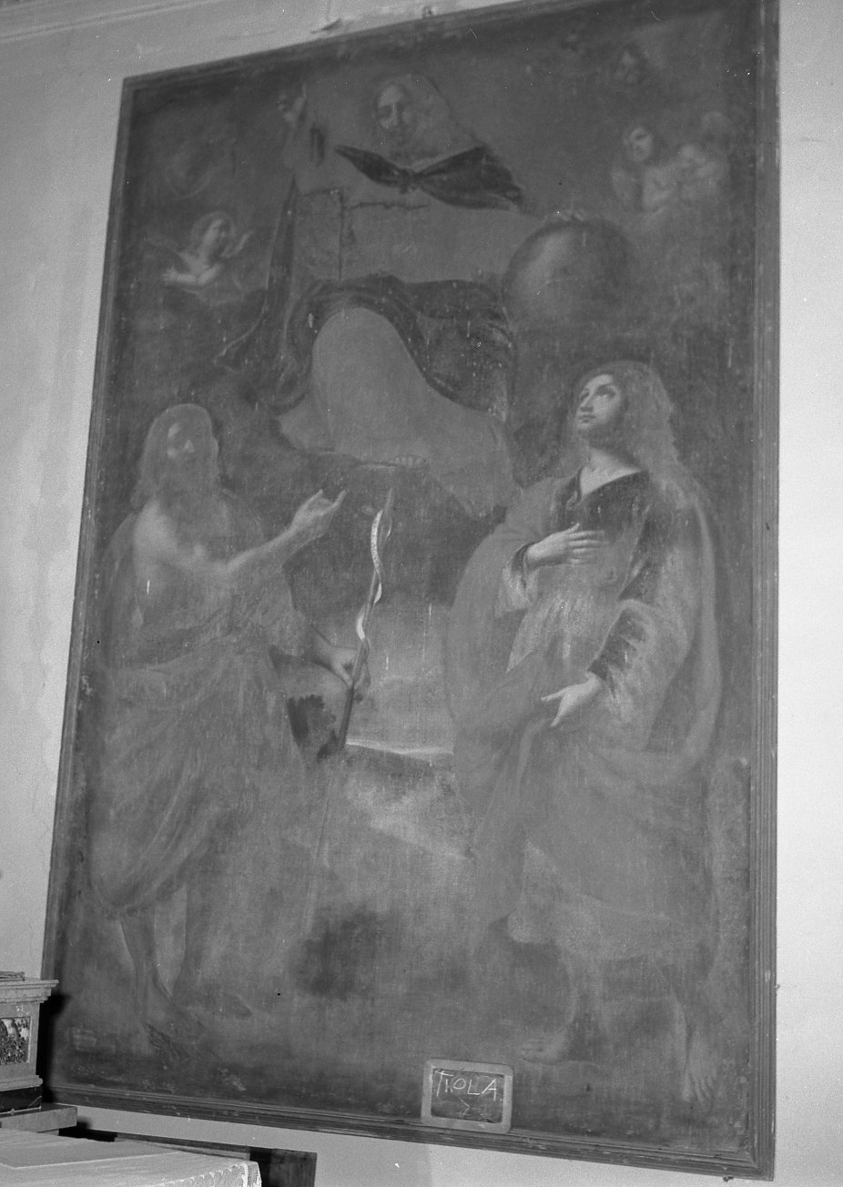 Cristo redentore con San Giovanni Evangelista e San Giovanni Battista (dipinto) - ambito emiliano (sec. XVII)