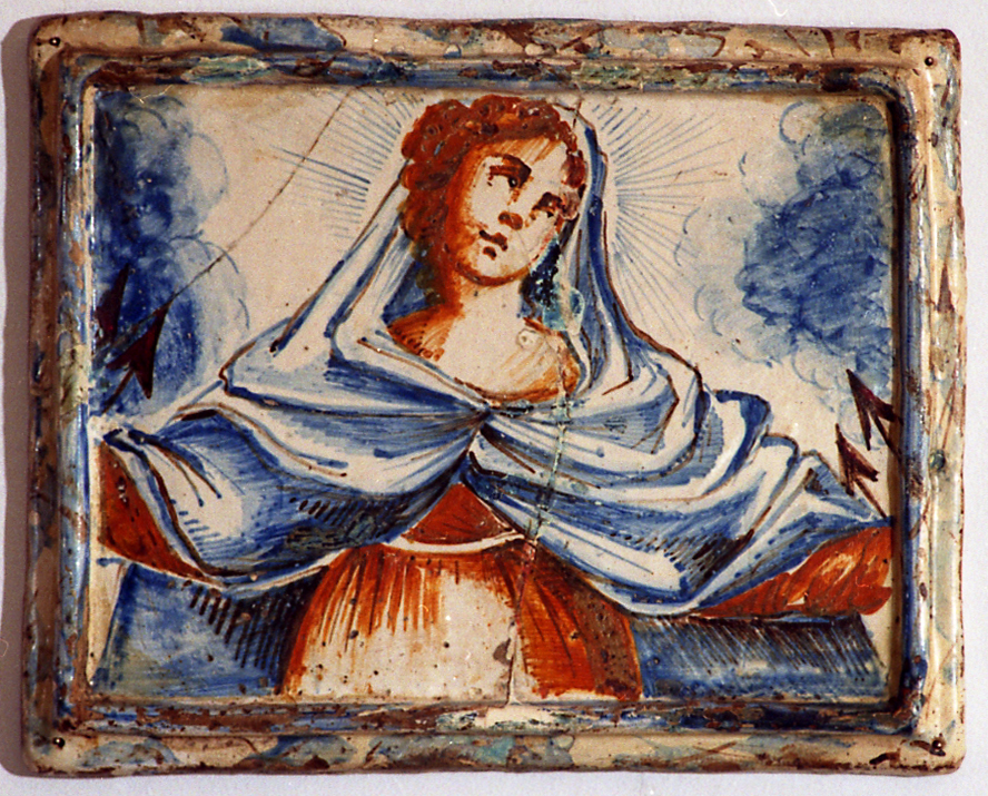 Madonna sulle nubi (targa devozionale) - manifattura faentina (prima metà sec. XVIII)