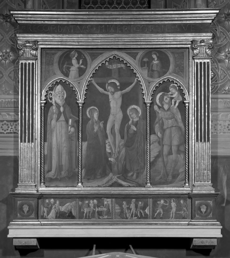 Cristo crocifisso tra la Madonna, San Giovanni, San Biagio e San Cristoforo; Annunciazione; Storie di San Biagio (polittico) - ambito bolognese (metà sec. XV)