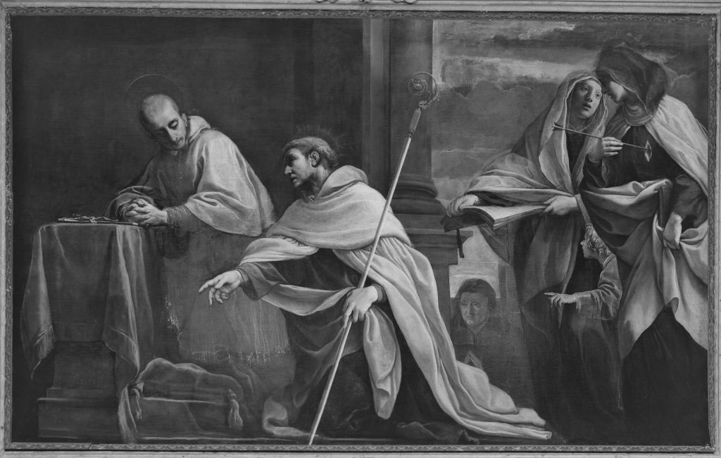 San Carlo Borromeo, Sant'Andrea Corsini e Santa Teresa di Gesù (dipinto) di Tiarini Alessandro (sec. XVII)