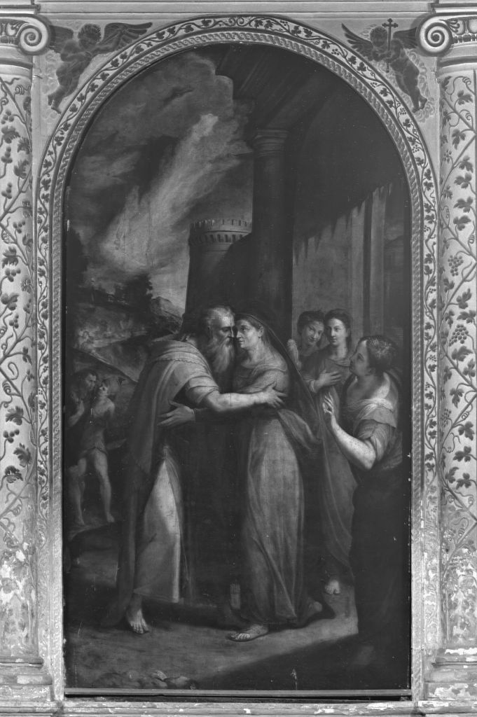 incontro di Sant'Anna e San Gioacchino alla Porta aurea (pala d'altare) di Taraschi Giulio (attribuito) (sec. XVI)
