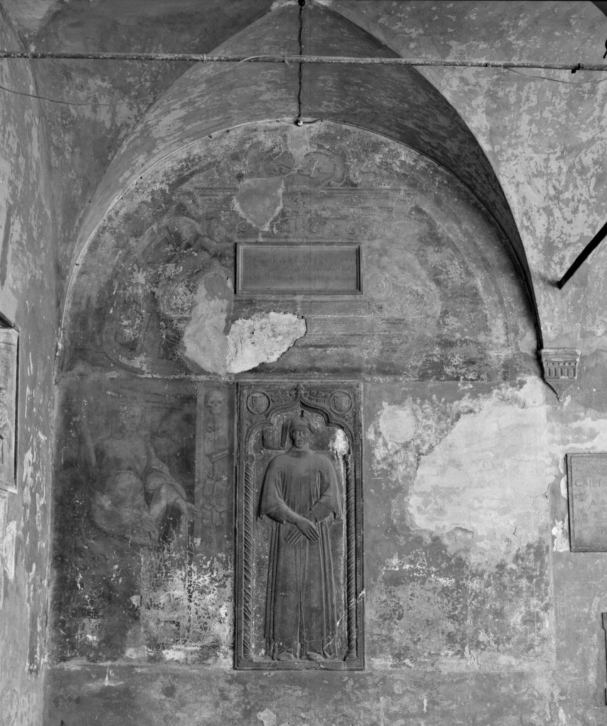 motivo decorativo architettonico; figure allegoriche (dipinto) - ambito bolognese (sec. XVII)