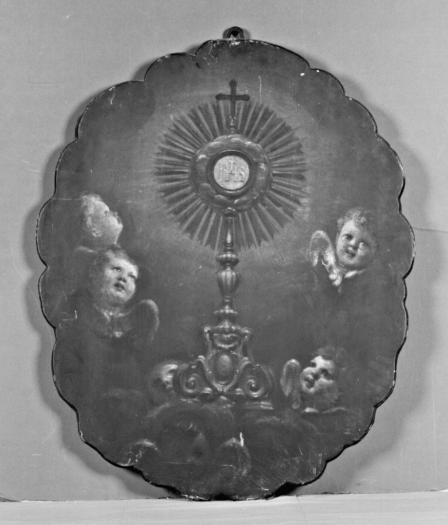 ostensorio e angeli (targa devozionale) - ambito emiliano (ultimo quarto sec. XIX)