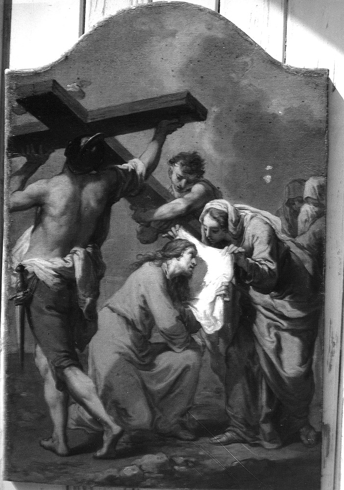 Stazione VI: Gesù asciugato da Santa Veronica (dipinto, elemento d'insieme) di Gandolfi Gaetano (secc. XVIII/ XIX)
