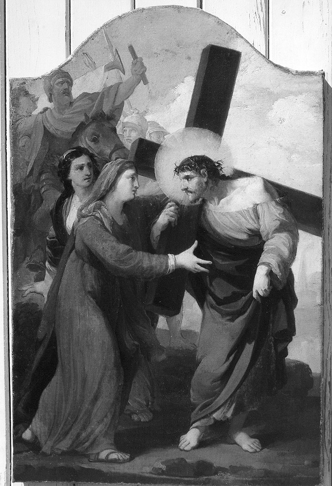 StazioneIV: Gesù incontra la Madonna (dipinto, elemento d'insieme) di Fancelli Pietro (secc. XVIII/ XIX)