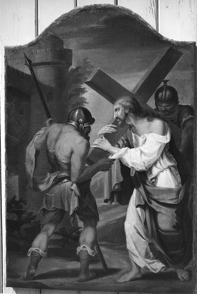 Stazione II: Gesù caricato della croce (dipinto, elemento d'insieme) di Giusti Francesco (secc. XVIII/ XIX)