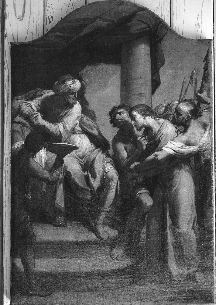 Stazione I: Gesù condannato a morte (dipinto, elemento d'insieme) di Gandolfi Gaetano (secc. XVIII/ XIX)