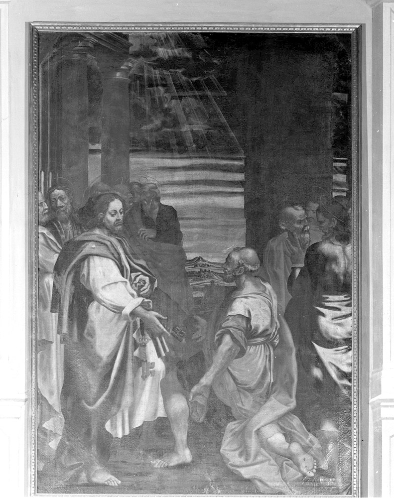 Cristo consegna le chiavi a San Pietro (dipinto) - ambito emiliano (sec. XVII)