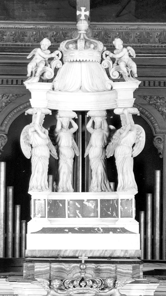 trono per esposizione eucaristica di Scannabissi Armando, Bergamini Giovanni (sec. XX)