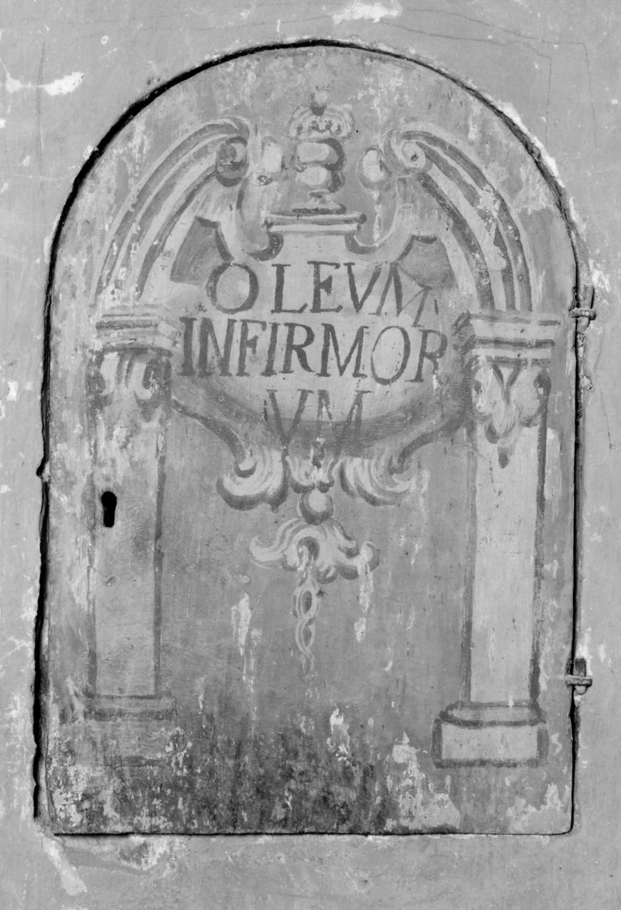 anta di armadietto per oli santi - manifattura emiliana (seconda metà sec. XVIII)