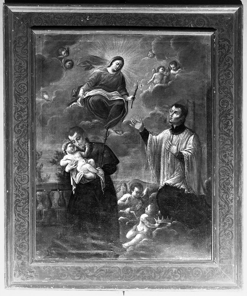 Madonna in gloria tra Sant'Antonio da Padova e San Luigi Gonzaga (dipinto) - ambito emiliano (sec. XVIII)