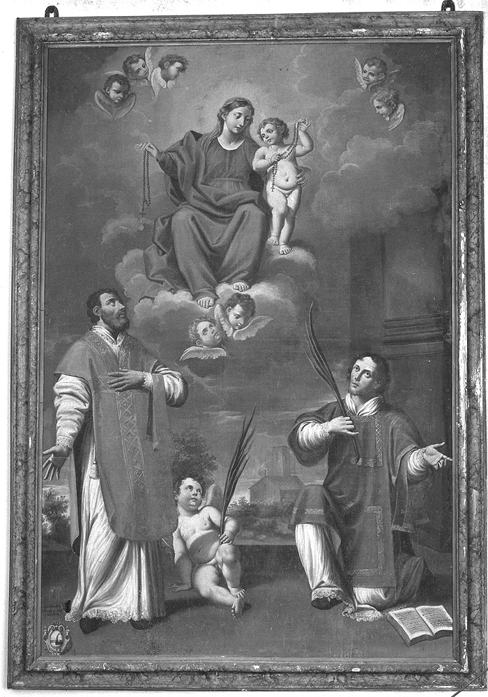 San Faustino e San Giovita hanno la visione della Madonna del Rosario (dipinto) di Gabrielli Giuseppe (sec. XVIII)