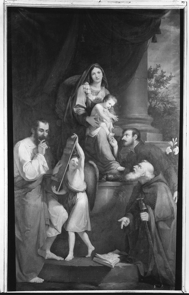Madonna delle Grazie con Sant'Antonio Abate San Matteo e San Gaetano Thiene (dipinto) di Serrazanetti Gaetano (sec. XIX)