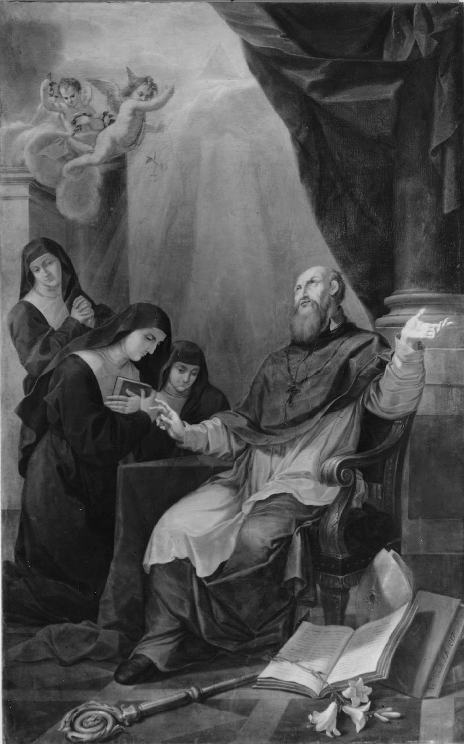 San Francesco di Sales con Santa Francesca di Chantal e alcune monache (dipinto) di Giusti Francesco (sec. XIX)