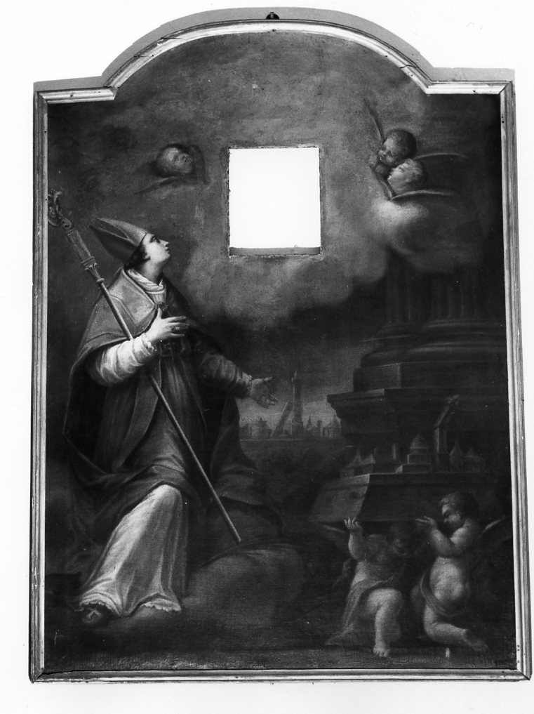 Sant'Emidio pone la città di Bologna sotto la protezione della Vergine (dipinto) - ambito bolognese (sec. XVIII)