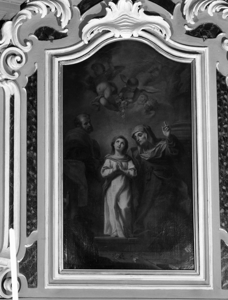 Maria Vergine bambina con Sant'Anna e San Gioacchino (dipinto) di Calvi Jacopo Alessandro detto Sordino (attribuito) (ultimo quarto sec. XVIII)